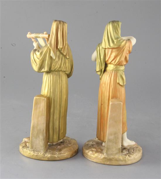 A pair of Royal Worcester Egyptian musicians by James Hadley, c.1891, height 22.5cm